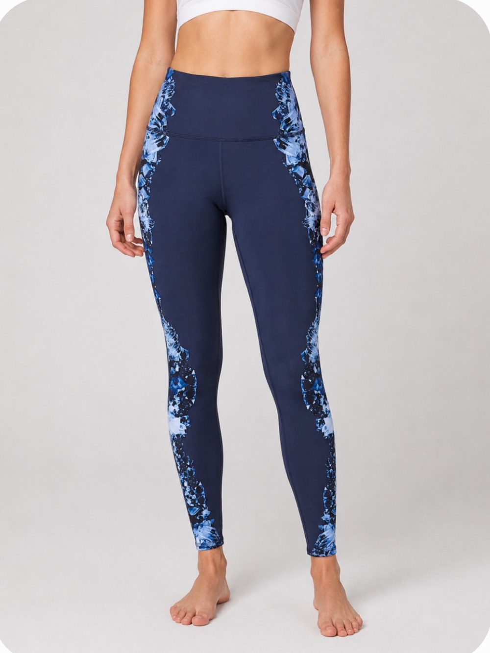ALO Yoga Navy Blue Leggings with Light & Royal Blue Side Print